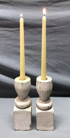 Pair Turned 9" Wood Shabby White Spindles Candle Stick Holders Chic 1730-24B