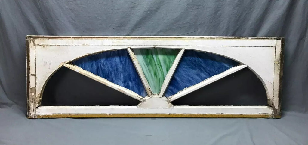 Antique 5 Lite 18x56 Stained Slag Glass Transom Window Shabby Old VTG 1964-24B