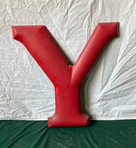 Vintage 24" Tall Red Porcelain Gas Service Station Metal Letter Y Sign Old 218-25E