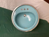 Vtg Mid Century 18" Cast Iron Regency Blue Round Drop in Bath Sink 35-25E