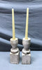 Pair Turned 9" Wood Shabby White Spindles Candle Stick Holders Chic 1731-24B