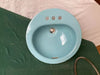 Vtg Mid Century 18" Cast Iron Regency Blue Round Drop in Bath Sink 35-25E