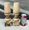 Pair Turned 10" Wood Shabby White Spindles Candle Stick Chunky Holders 1729-24B