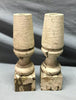 Pair Turned 10" Wood Shabby White Spindles Candle Stick Chunky Holders 1729-24B