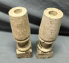 Pair Turned 10" Wood Shabby White Spindles Candle Stick Chunky Holders 1729-24B