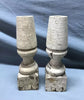 Pair Turned 10" Wood Shabby White Spindles Candle Stick Chunky Holders 1729-24B