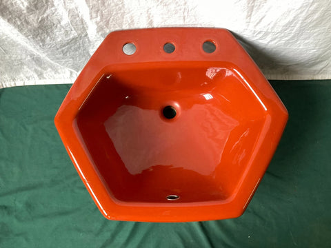 Vintage Hexagon Cast Iron Burnt Orange Red Self Rimming Drop In Sink Kohler 208-25E