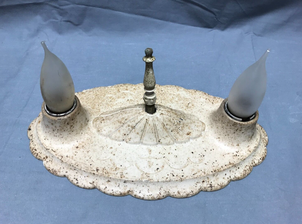 VTG Decorative Double Cast Iron Ceiling Flush Mount Light Fixture Old 1766-22B