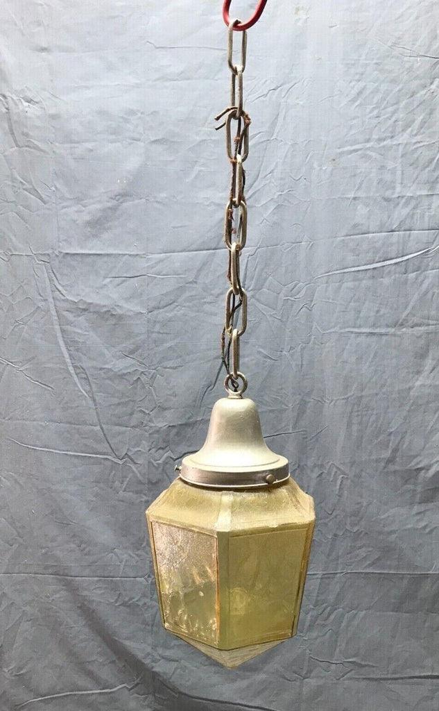 Antique brass Hanging Ceiling 6" Amber Yellow Textured Glass Globe VTG 1430-22B