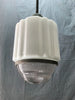 VTG 9" Textured Milk Glass Holophane Hanging Ceiling Light on Pole Old 1432-22B