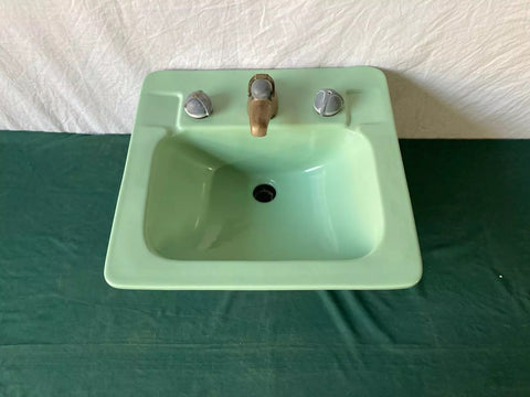 Vtg Mid Century Ceramic 20x19 Pale Jade Green Crane Drop In Bath Sink Old 16-25E