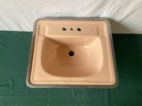 Vintage Mid Century Ceramic Tan 20x18 Drop In Bath Sink Rheem Richmond Old 18-25E