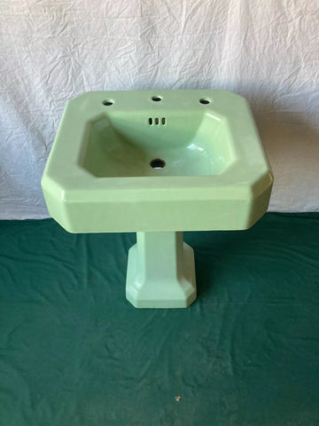 Antique sink Vintage 24" Cast Iron Pale Jadeite Green Porcelain Pedestal Sink 385-24E