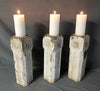 Set Three 16" Tall Wood Shabby Bullseye Chunky Candle Holders VTG 1809-24B