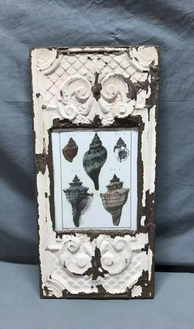 Antique VTG Shabby Tin Ceiling Metal 8X10 Picture Frame 11x23 Chic Old 1977-24B