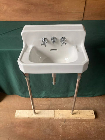 Vtg 20x14 Mid Century White Porcelain Wall Sink Old Standard Chrome Legs 407-24E