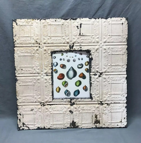 Antique VTG Shabby Tin Ceiling Metal Photo 8X10 Picture Frame 23 SQ. Chic Old 1975-24B