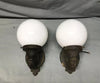 Antique VTG Pair Cast Iron Exterior Wall Sconces White Glass Globes Light Old 2-25B