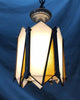 VTG Art Deco Leaded Amber & White Stained Glass Ceiling Light Fixture Old 10-25B