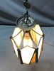 VTG Art Deco Leaded Amber & White Stained Glass Ceiling Light Fixture Old 10-25B