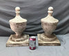 Antique Vintage Pair 17" Turned Wood Shabby White Post Finials Chic Old 1699-24B