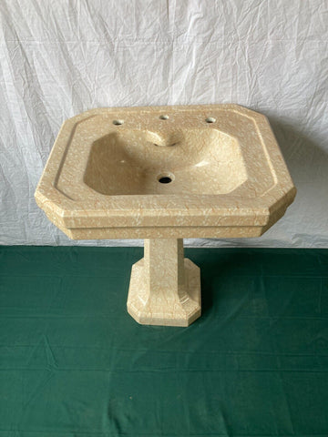 Antique Ceramic Marble Porcelain Pedestal Sink Vtg Trenton Bath Signed 94-24E