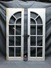 Pair VTG 9 Lite Semi Arch Glass 16x49 Cabinet Cupboard Old 1213-23B